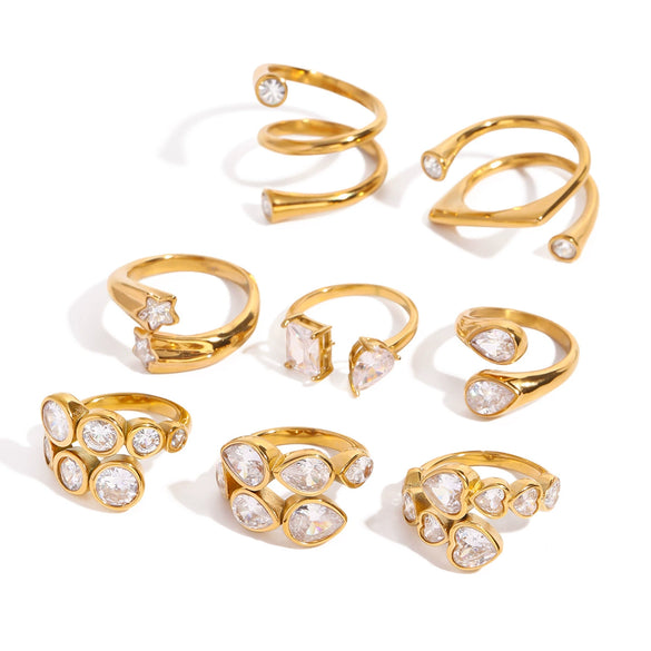 Stainless Steel Geometric Opening Ring Electroplated Hand Jewelry