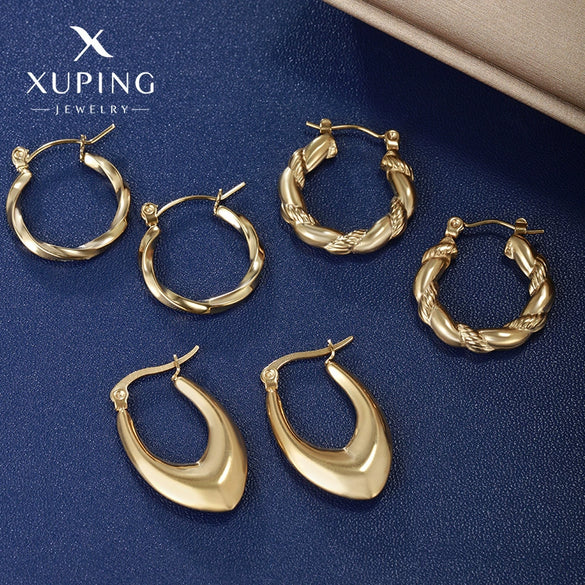 Stainless Steel Geometric Oval Earrings For Women With Electroplating Design