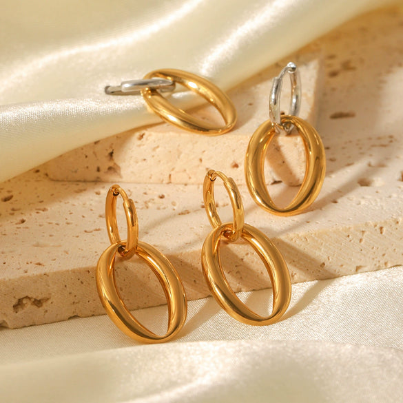 Stainless Steel Geometric Oval Electroplated Women's Earrings
