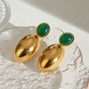 Stainless Steel Geometric Oval Green Agate Pendant Earrings For Women Electroplated Light Luxury Design