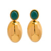 Stainless Steel Geometric Oval Green Agate Pendant Earrings For Women Electroplated Light Luxury Design