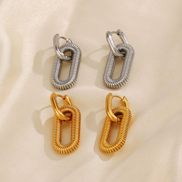 Stainless Steel Geometric Oval Handmade Polished Electroplated Hip Hop Style Women's Earrings