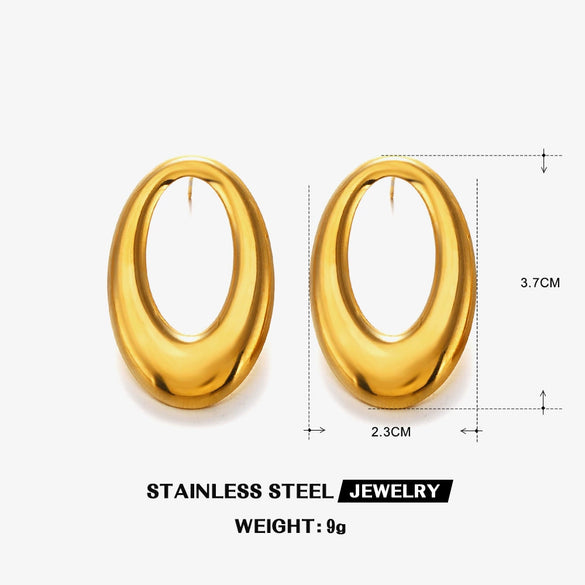 Stainless Steel Geometric Oval Hiphop Cut Out Electroplated Women's Earrings