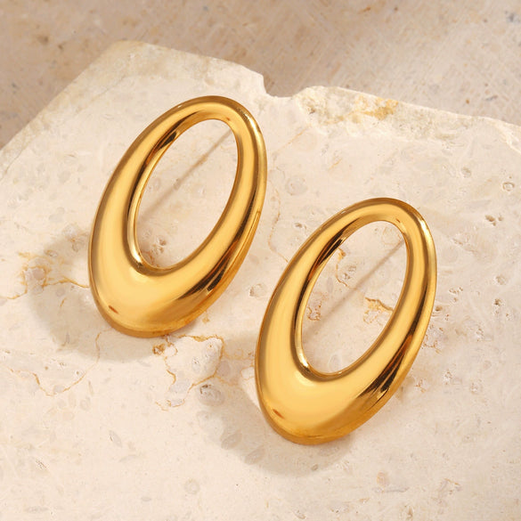 Stainless Steel Geometric Oval Hiphop Cut Out Electroplated Women's Earrings