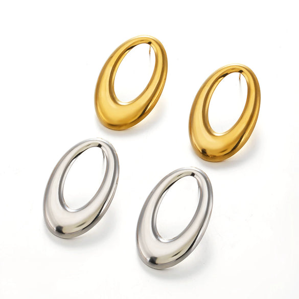 Stainless Steel Geometric Oval Hiphop Cut Out Electroplated Women's Earrings