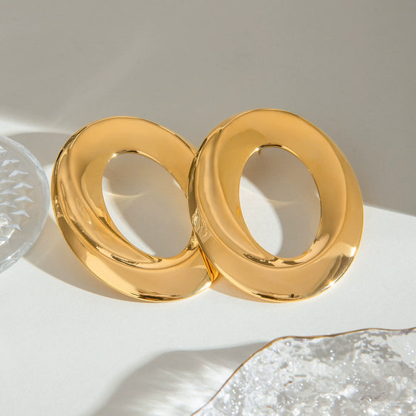 Stainless Steel Geometric Oval Hollow Electroplated Women's Earrings Jewelry