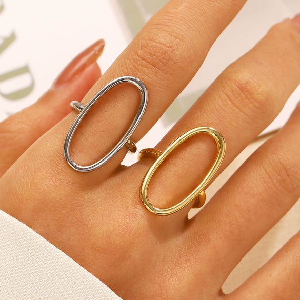Stainless Steel Geometric Oval Hollow Open Baroque Ring Electroplated For Women
