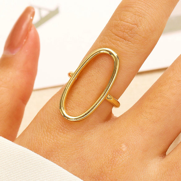 Stainless Steel Geometric Oval Hollow Open Baroque Ring Electroplated For Women