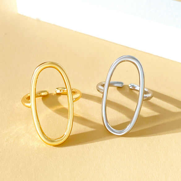Stainless Steel Geometric Oval Hollow Open Baroque Ring Electroplated For Women