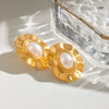 Stainless Steel Geometric Oval Pleated Earrings With Electroplating For Women