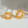 Stainless Steel Geometric Oval Pleated Earrings With Electroplating For Women