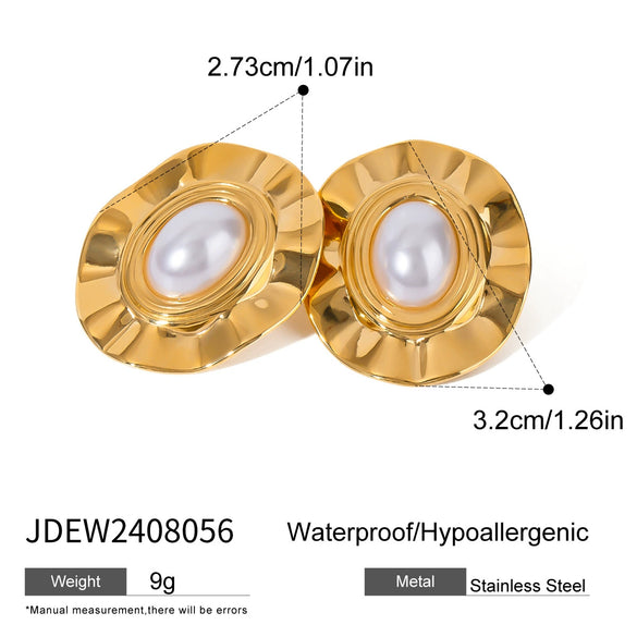 Stainless Steel Geometric Oval Pleated Earrings With Electroplating For Women