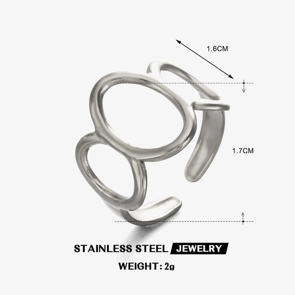 Stainless Steel Geometric Oval Ring For Women Electroplated Hiphop Style