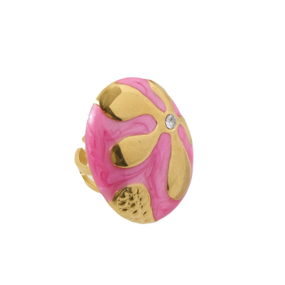 Stainless Steel Geometric Oval Ring With Oil Dropping Small Flower And Diamond Electroplated Unisex High Color Retainability Summer New