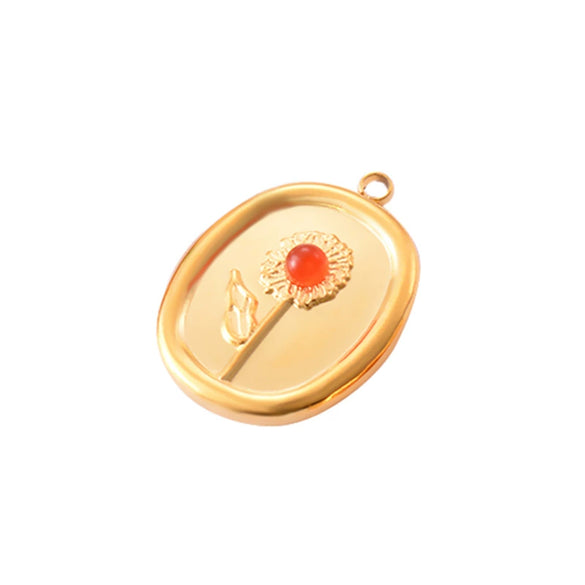 Stainless Steel Geometric Oval Sunflower Relief Jewelry Accessories Diy Earrings Pendant Flower Pendant Electroplated