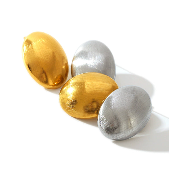 Stainless Steel Geometric Oval Wiredrawing Texture Electroplating Earrings For Women