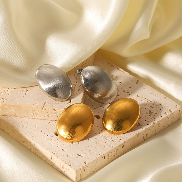 Stainless Steel Geometric Oval Wiredrawing Texture Electroplating Earrings For Women