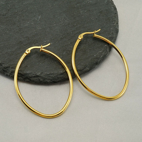 Stainless Steel Geometric Oval Women's Earrings With Electroplating