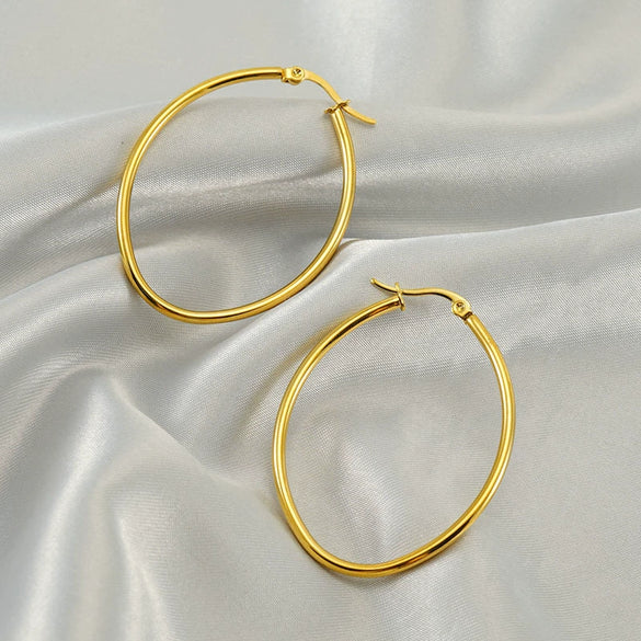 Stainless Steel Geometric Oval Women's Earrings With Electroplating