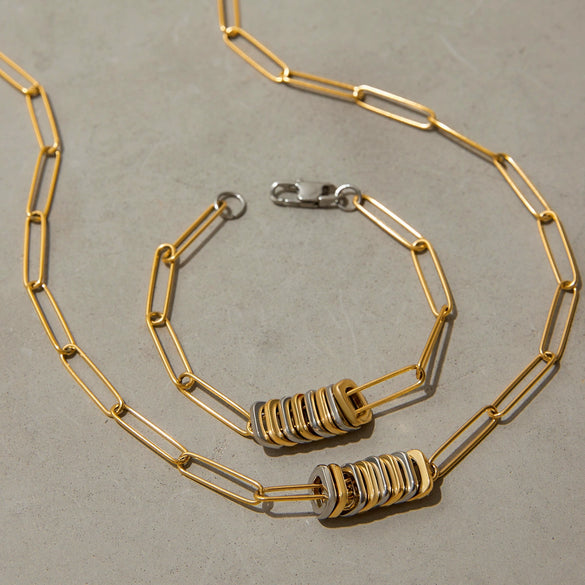 Stainless Steel Geometric Paper Clip Chain Electroplated Bracelet And Necklace