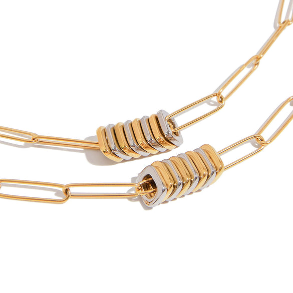 Stainless Steel Geometric Paper Clip Chain Electroplated Bracelet And Necklace