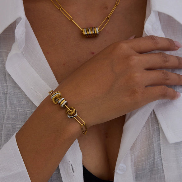 Stainless Steel Geometric Paper Clip Chain Electroplated Bracelet And Necklace