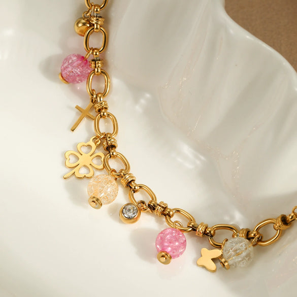 Stainless Steel Geometric Pattern Electroplated Cross Pendant Bracelet For Women