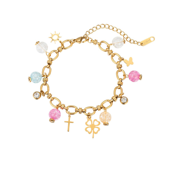 Stainless Steel Geometric Pattern Electroplated Cross Pendant Bracelet For Women