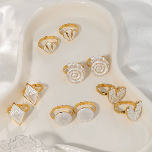 Stainless Steel Geometric Pattern Electroplated Love Opening Adjustable Ring For Women