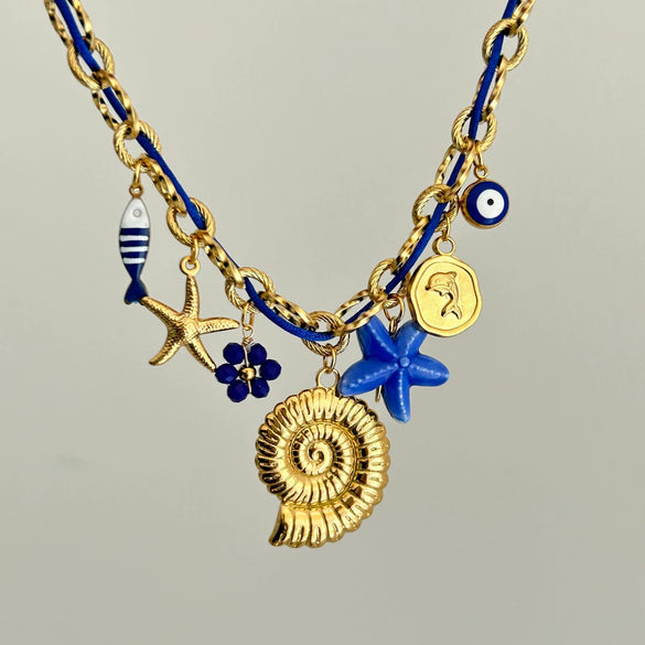 Stainless Steel Geometric Pattern Electroplated Pendant Braided Rope Necklace For Women