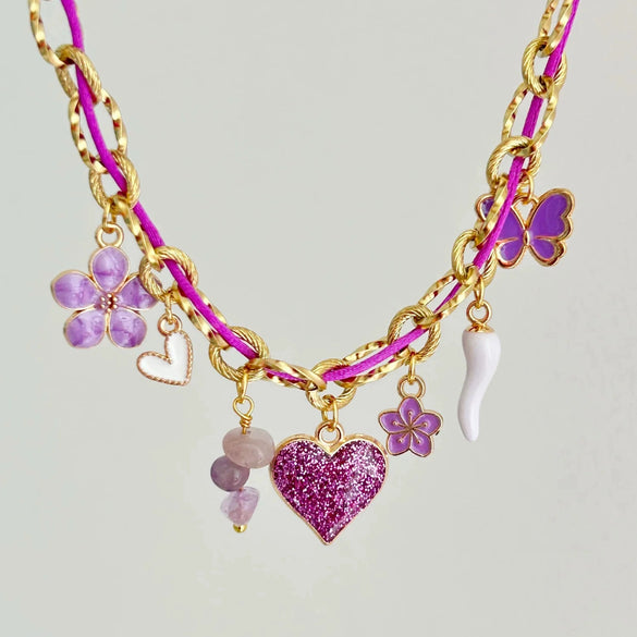 Stainless Steel Geometric Pattern Electroplated Pendant Braided Rope Necklace For Women