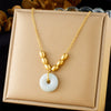 Stainless Steel Geometric Pattern Gold Plated Oval Beaded O Word Chain Pendant Necklace Accessories