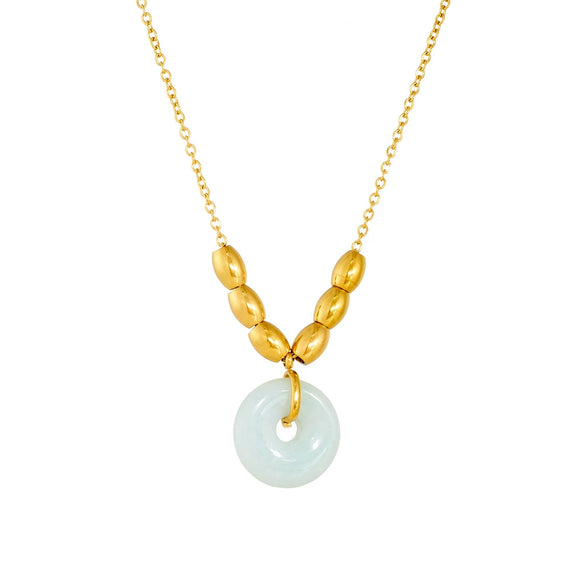 Stainless Steel Geometric Pattern Gold Plated Oval Beaded O Word Chain Pendant Necklace Accessories