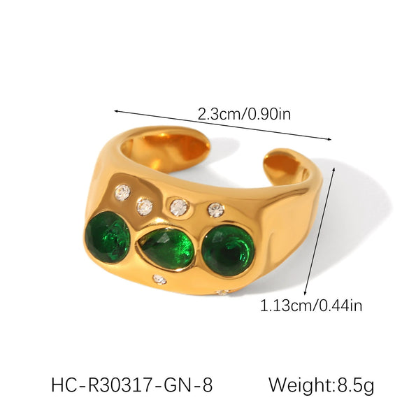 Stainless Steel Geometric Pattern Hammering Opening Ring Inlaid Zircon For Women