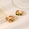 Stainless Steel Geometric Pattern Hammering Opening Ring Inlaid Zircon For Women