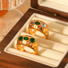 Stainless Steel Geometric Pattern Hammering Opening Ring Inlaid Zircon For Women