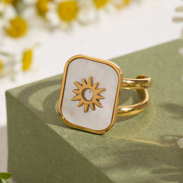 Stainless Steel Geometric Pattern Opening Ring Electroplated Women's Jewelry