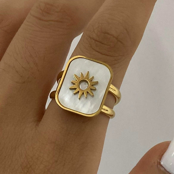 Stainless Steel Geometric Pattern Opening Ring Electroplated Women's Jewelry