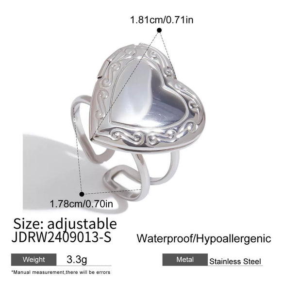 Stainless Steel Geometric Pattern Ring Jewelry With Electroplating And Love Photo Box Opening Design