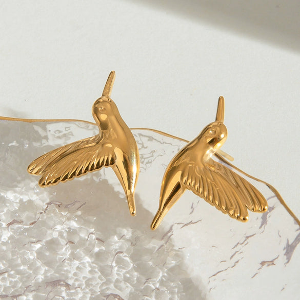 Stainless Steel Geometric Peace Dove Earrings Electroplated Simple Retro Style
