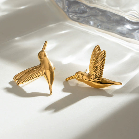 Stainless Steel Geometric Peace Dove Earrings Electroplated Simple Retro Style