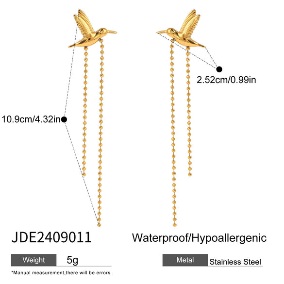 Stainless Steel Geometric Peace Pigeon Tassel Earrings Electroplated Simple Retro Women's Jewelry