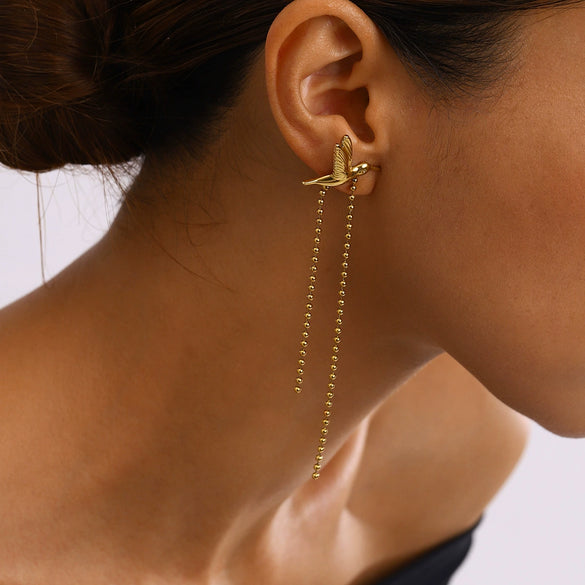 Stainless Steel Geometric Peace Pigeon Tassel Earrings Electroplated Simple Retro Women's Jewelry