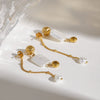 Stainless Steel Geometric Pearl Bow Tassel Earrings Electroplating For Women Retro Style