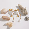 Stainless Steel Geometric Pearl Bow Tassel Earrings Electroplating For Women Retro Style