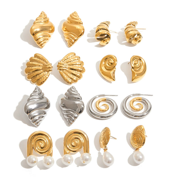 Stainless Steel Geometric Pearl Earrings Electroplated Minimalist Style
