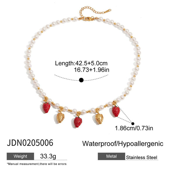 Stainless Steel Geometric Pearl Oil Dripping Cherry Pendant Necklace Jewelry With Electroplating And Original Design For Women