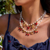 Stainless Steel Geometric Pearl Oil Dripping Cherry Pendant Necklace Jewelry With Electroplating And Original Design For Women