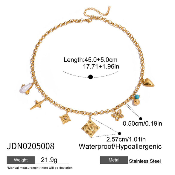 Stainless Steel Geometric Pearl Oil Dripping Cherry Pendant Necklace Jewelry With Electroplating And Original Design For Women