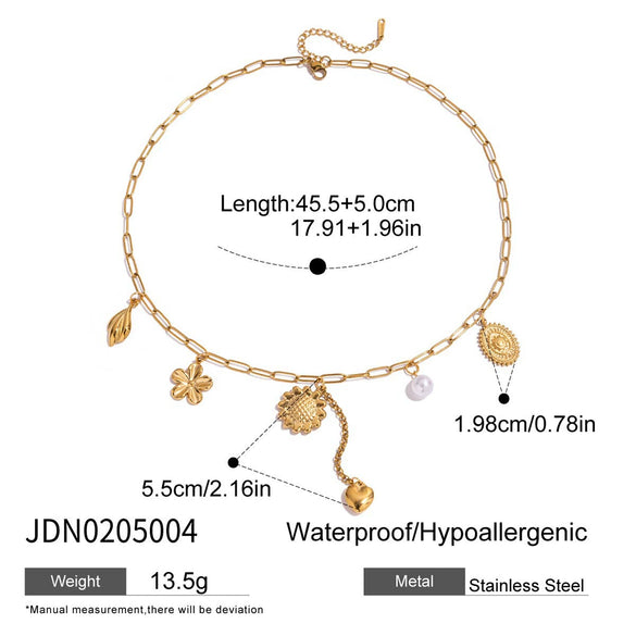 Stainless Steel Geometric Pearl Oil Dripping Cherry Pendant Necklace Jewelry With Electroplating And Original Design For Women